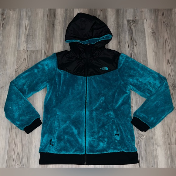 North Face Jacket Womens Large Teal Fleece Hooded Full Zip Outdoor Jacket Oso - Picture 1 of 8